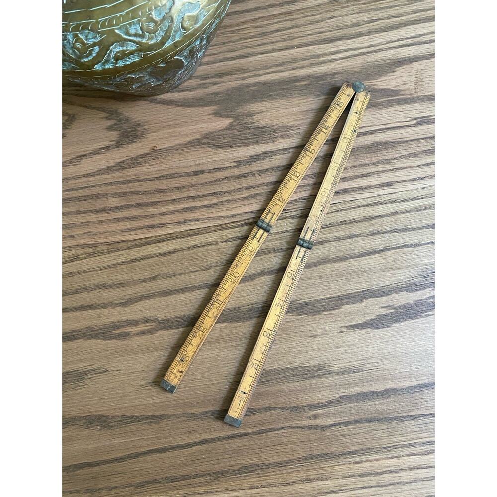 Vintage Folding Ruler Brass And Wood Fold Rule 24 inch Folding Rule